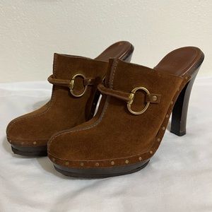 GUCCI Vintage Horsebit Joplin Brown Suede Clogs